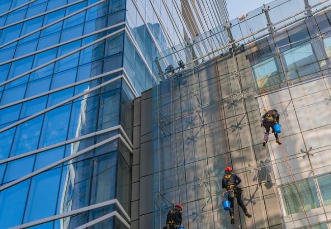 building, window, window cleaner, facade, skyscraper, glass, people, people, people, people, people, people